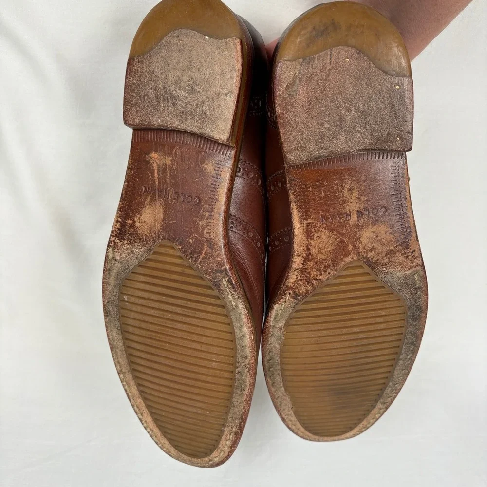 Cole Haan Wingtip Oxford 9.5M Brown Leather Brogue Grand.OS Dress Shoes Business - Picture 10 of 10